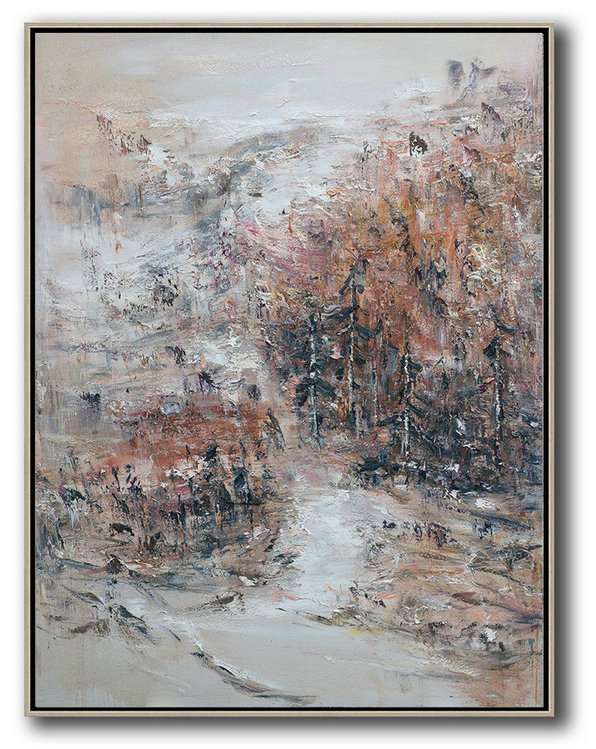 Handmade Painting Large Abstract Art,Original Abstract Landscape Oil Painting On Canvas,Modern Art Abstract Painting,Grey,White,Pink,Brown.etc